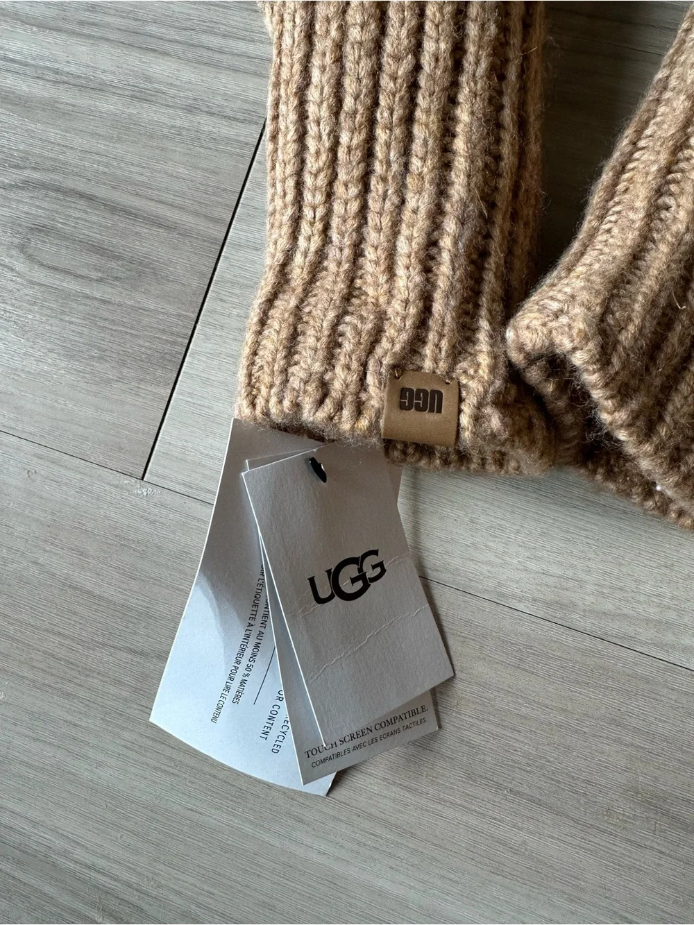 UGG Ribbed Knit Mittens in Heathered Camel